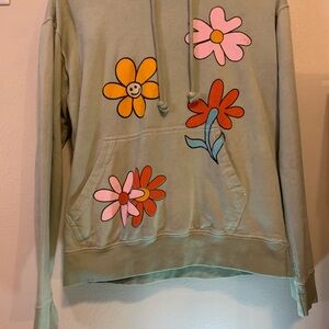 Women’s CALL YOUR MOTHER Mint Green Hoodie with Multicolor Floral Print Size S